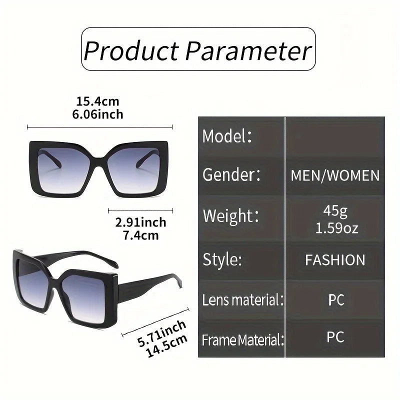 Oversized Square Fashion Fashion Glasses with Gradient Lenses - Chic Tortoiseshell & Leopard Print Frames Anti-Glare PC Material