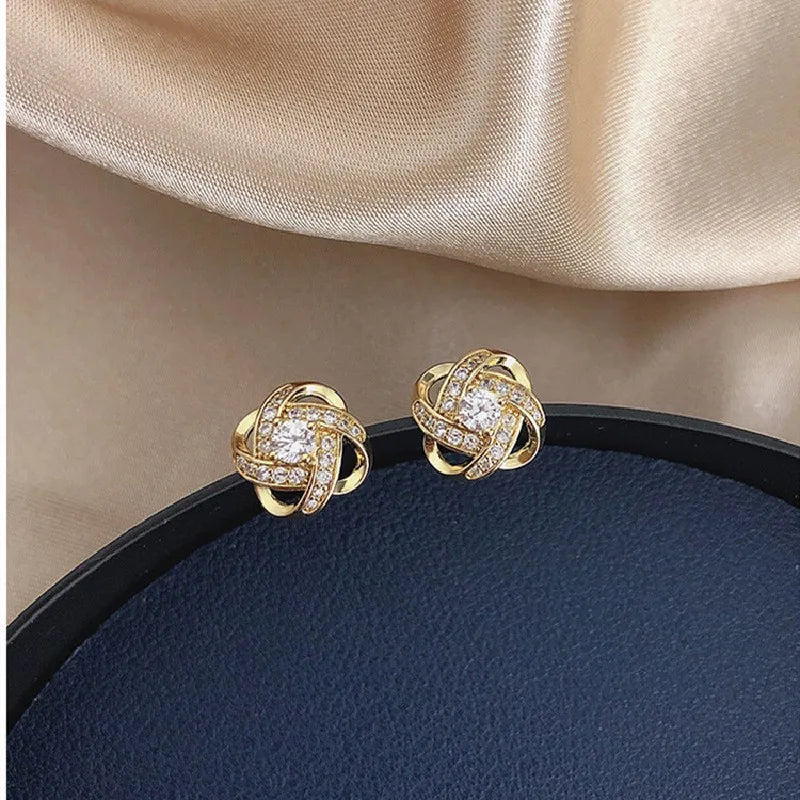 Light Luxury Zircon Cross Earrings – Hollow Geometric Studs