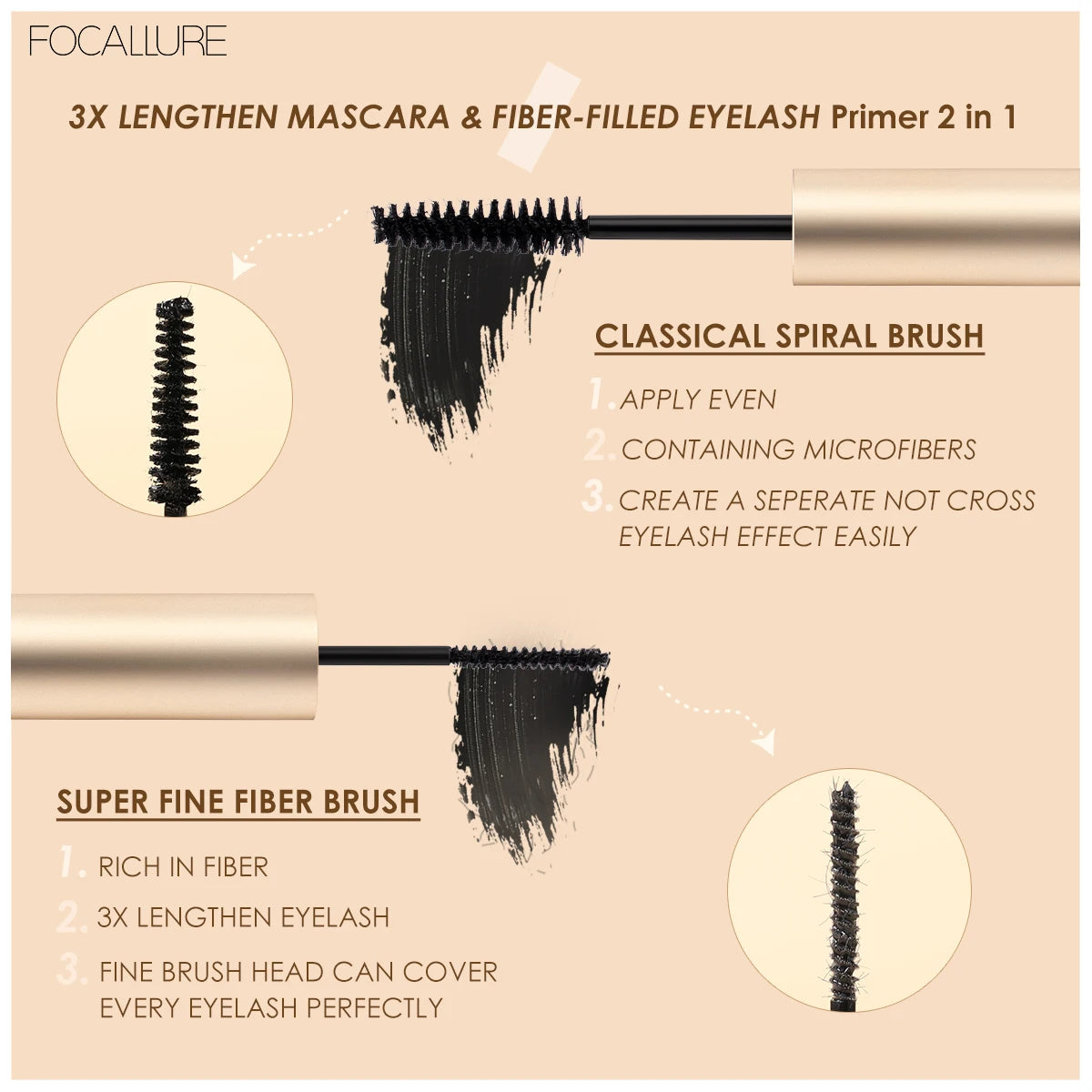 FOCALLURE 2-in-1 Mascara & Eyeliner Waterproof Makeup - Lylamor.com
