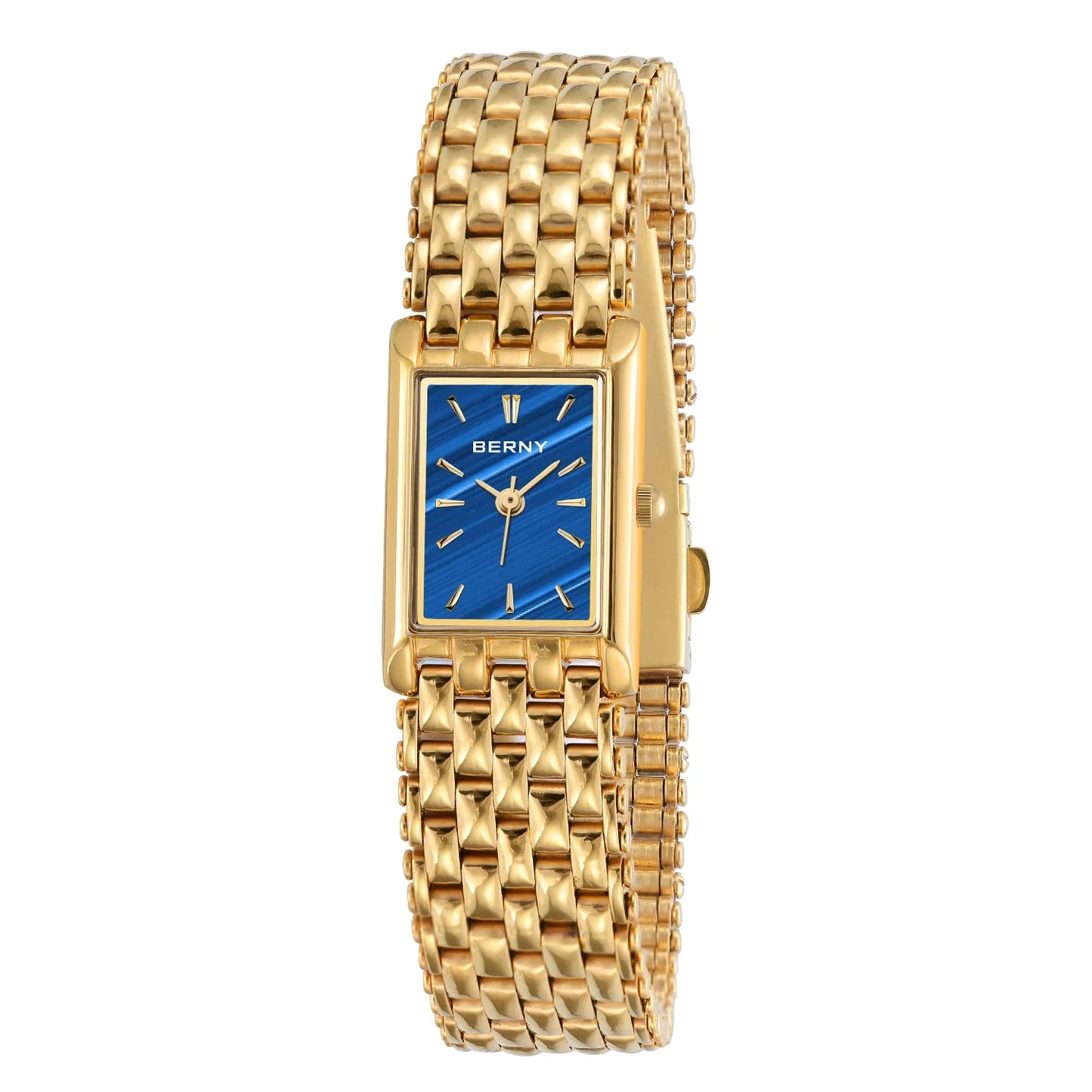 BERNY Square Gold Watch for Women - Stainless Steel Luxury Quartz Wristwatch (Casual & Dressy)