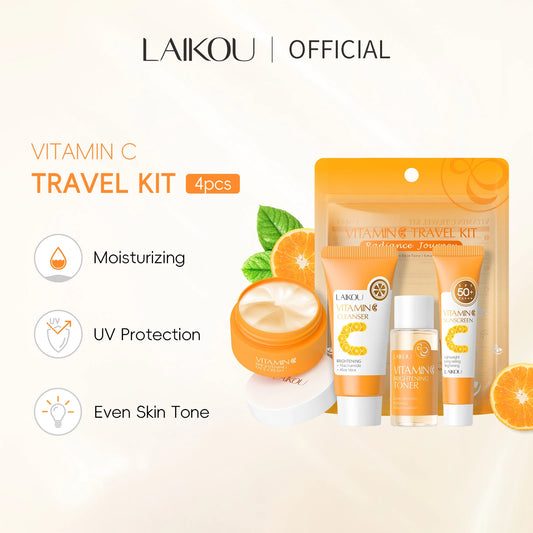 LAIKOU Vitamin C Travel Skincare Set – 4PCS Mini Brightening & Moisturizing TSA Approved Kit - Lylamor.com