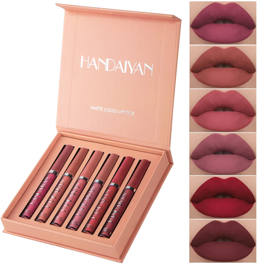 6-Piece Non-Stick Liquid Lipstick Set - Long-Lasting Matte Lip Gloss Gift Box