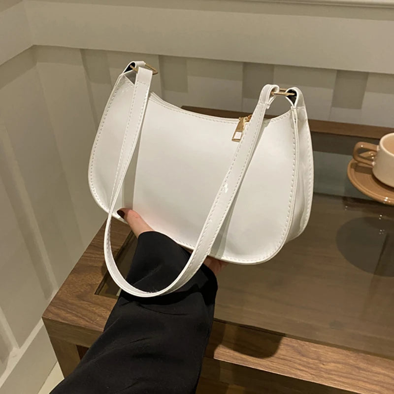 Retro Solid Color PU Leather Shoulder Bag - Fashion Hobo Handbag for Women