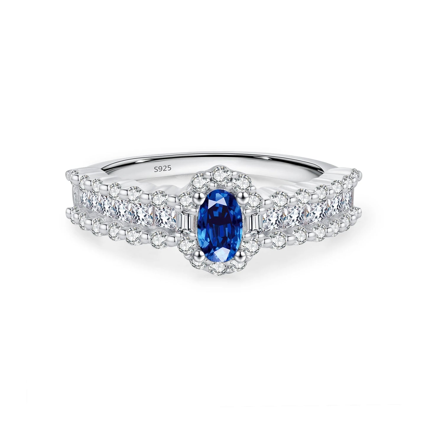 MODIAN 925 Sterling Silver Sparkling Royal Blue Oval CZ Luxury Ring Classic Wedding Anniversary Fine Jewelry For Women Gifts - Lylamor.com