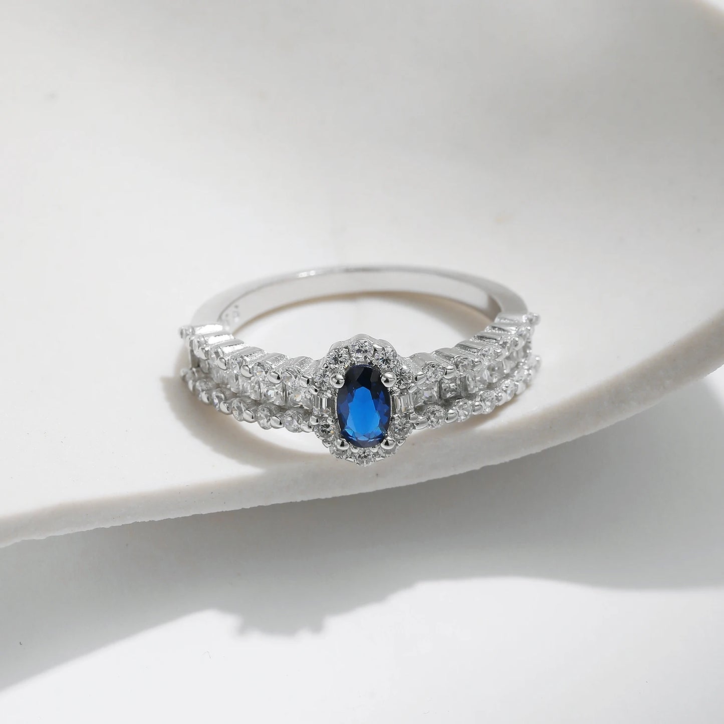 MODIAN 925 Sterling Silver Sparkling Royal Blue Oval CZ Luxury Ring Classic Wedding Anniversary Fine Jewelry For Women Gifts - Lylamor.com