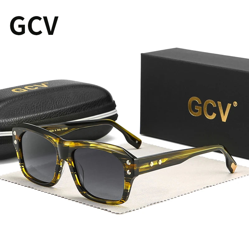 GCV Polarized Sunglasses Women – Luxury Square Rectangular Acetate UV400 Eyewear