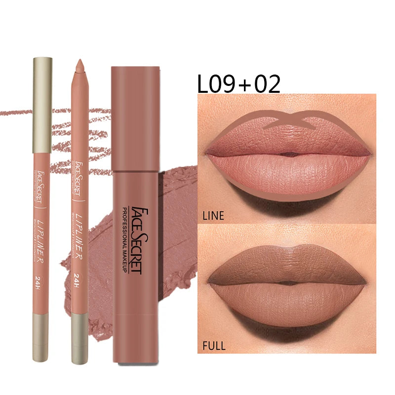 Matte Lipliner & Lipstick Set – Waterproof, Long-Lasting Lip Makeup