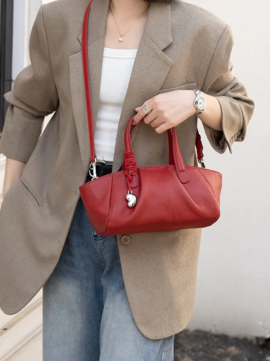 FIRMRANCH Soft Genuine Leather Shoulder & Crossbody Handbag with Zipper – Light Luxury Casual Tote - Lylamor.com