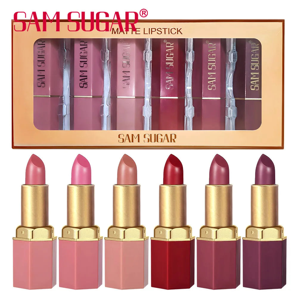 6PC Gold Bar Lipstick Set – Matte Pearlescent Glitter Velvet Lipsticks (Valentine’s Gift)