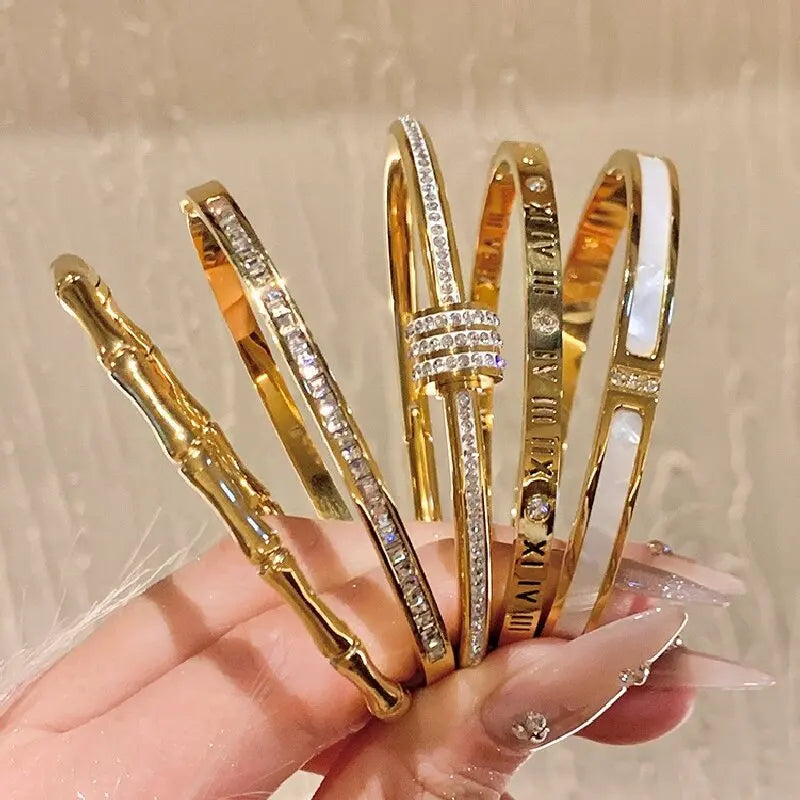 Titanium Steel Zircon Bracelet - Gold Plated Women's Everyday Jewelry