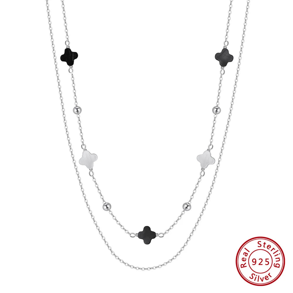 ORSA JEWELS Elegant Ladies 925 Sterling Silver Necklace Four-Leaf Clover Inlaid Shell Decoration Suitable Daily Wear And Gifts - Lylamor.com