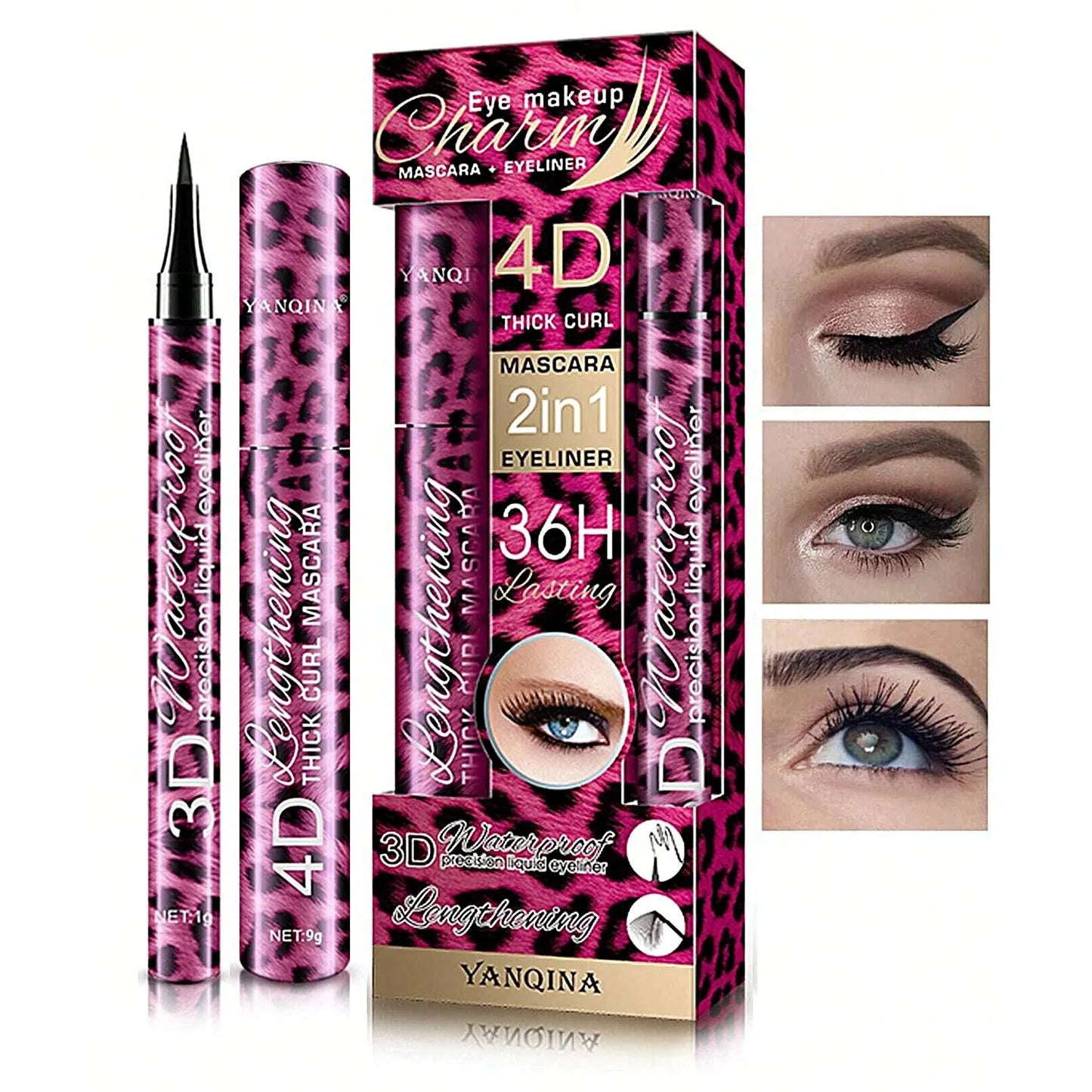 4D Waterproof Mascara & Liquid Eyeliner Set – Smudge-Proof Eye Makeup Kit