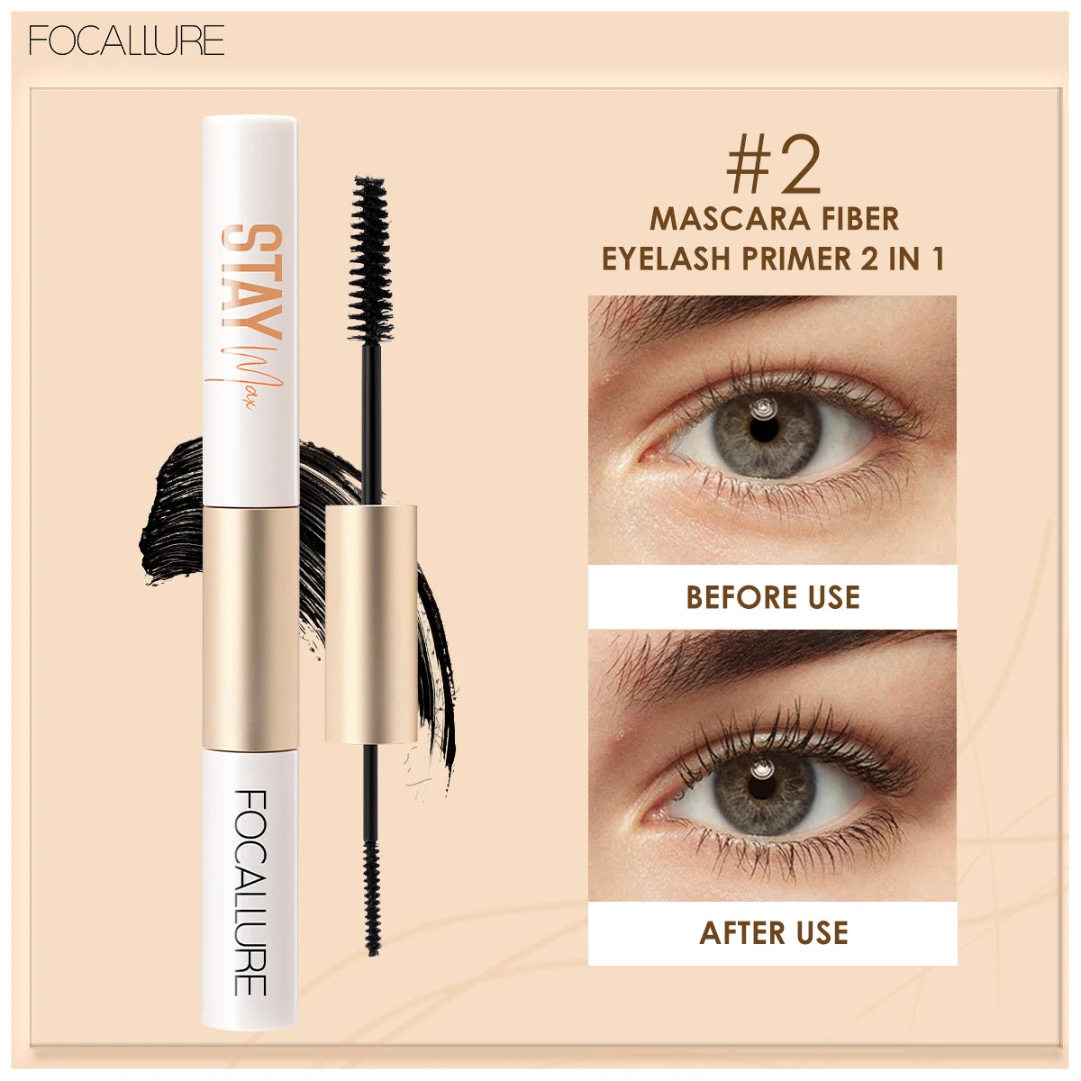 FOCALLURE 2-in-1 Mascara & Eyeliner Waterproof Makeup - Lylamor.com