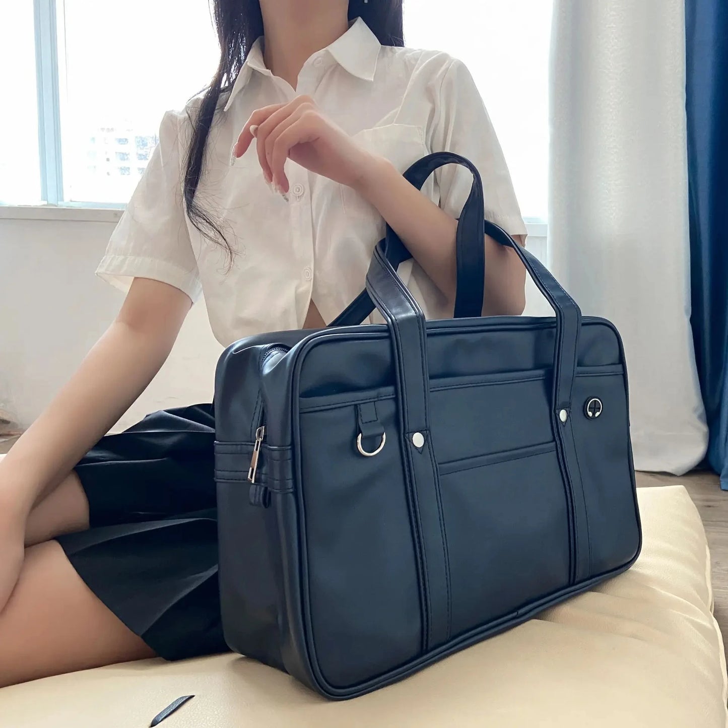 Japanese PU Leather School Bag - Waterproof Large Capacity Backpack & Handbag