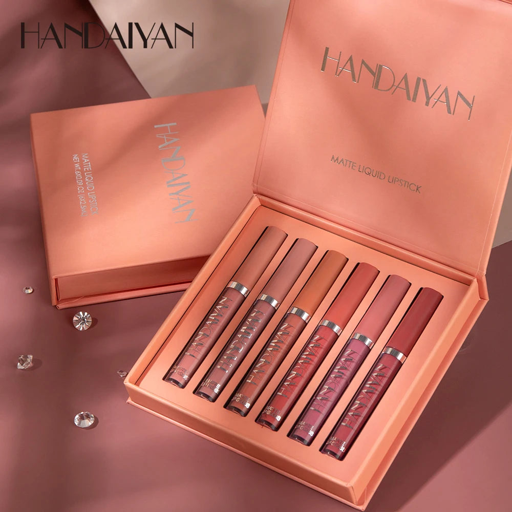 6-Piece Non-Stick Liquid Lipstick Set - Long-Lasting Matte Lip Gloss Gift Box