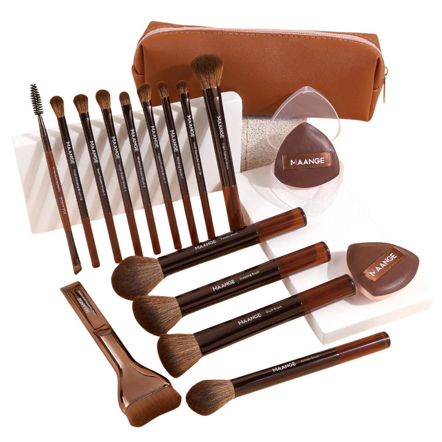 MAANGE 17pcs Makeup Brush Tool Set with Air Cushion Puffs & Storage Bag - Lylamor.com