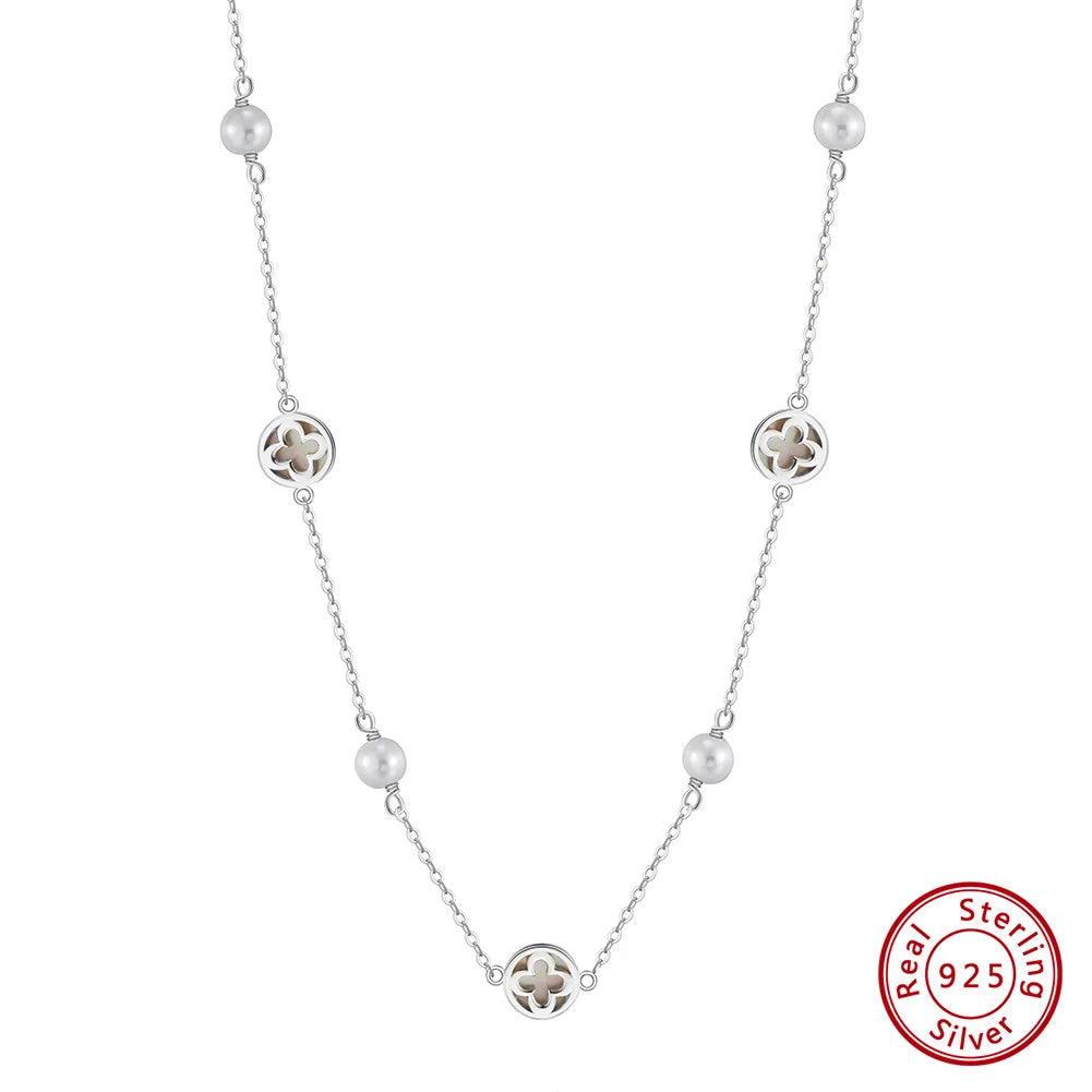 ORSA JEWELS Elegant Ladies 925 Sterling Silver Necklace Four-Leaf Clover Inlaid Shell Decoration Suitable Daily Wear And Gifts - Lylamor.com