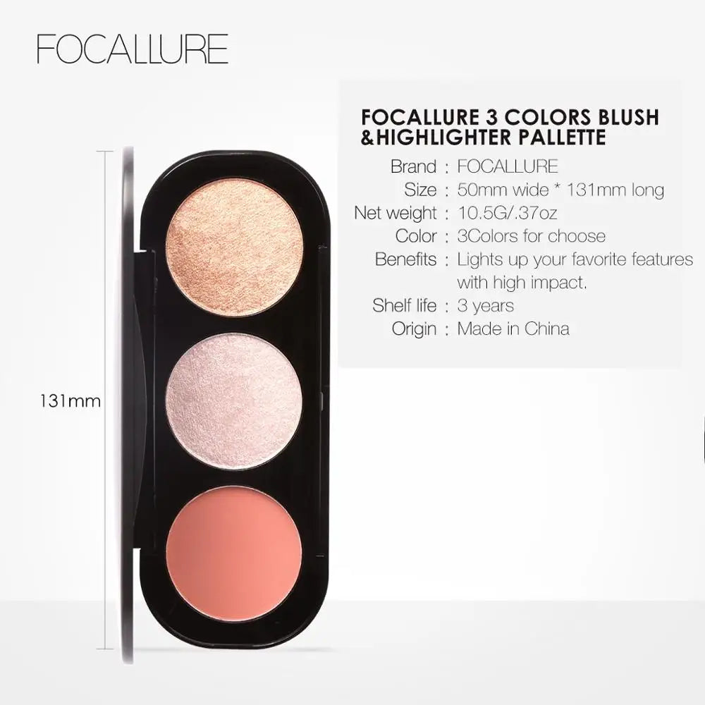 FOCALLURE 3-in-1 Makeup Palette – Blush, Highlighter & Bronzer Long-Lasting Face Powder for Women - Lylamor.com