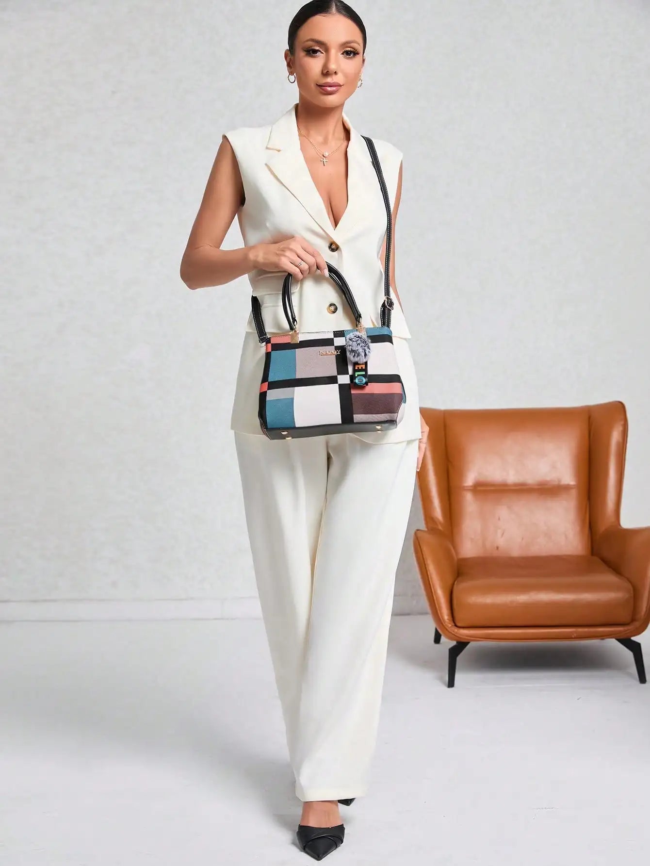 Luxury Grid Design Handbag - Trendy Women's Shoulder Bag