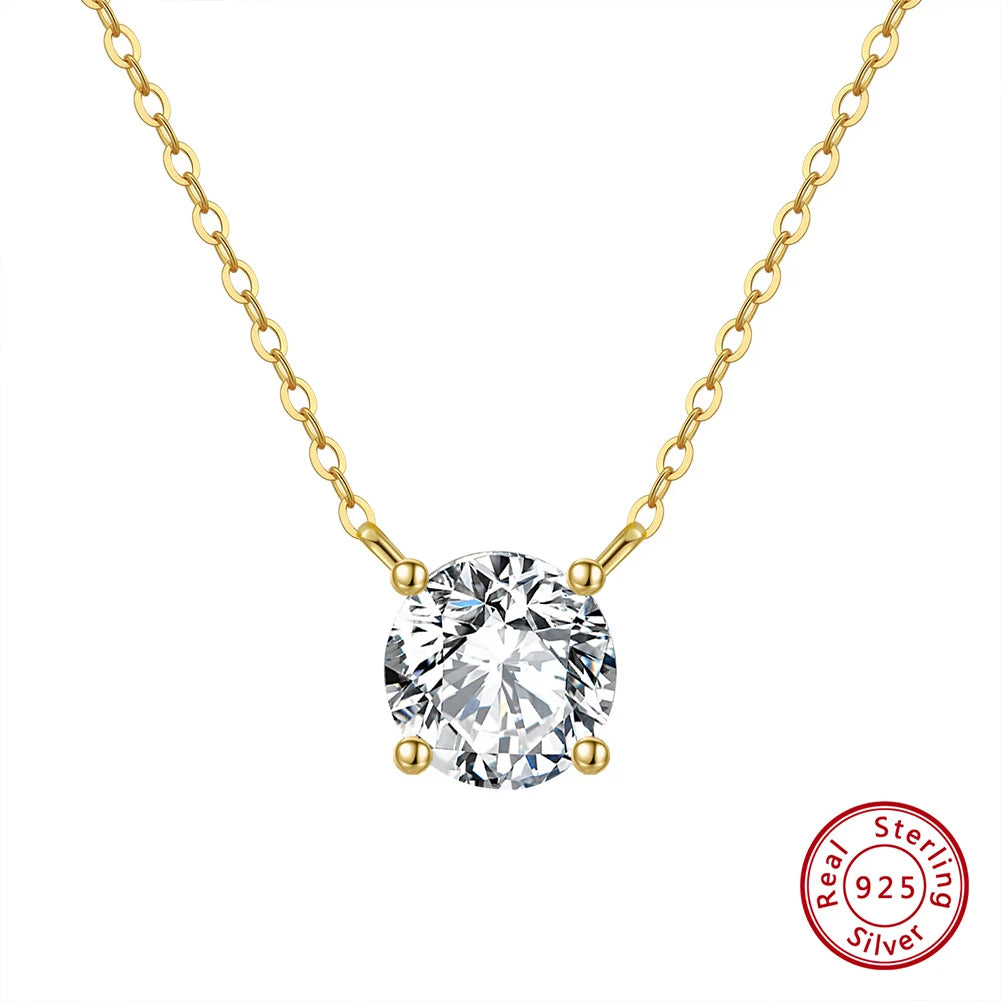 ORSA JEWELS 925 Sterling Silver Dainty Necklace for Women 14K Gold Plated Round Brilliant Cut Solitaire Pendant Necklace APN13 - Lylamor.com