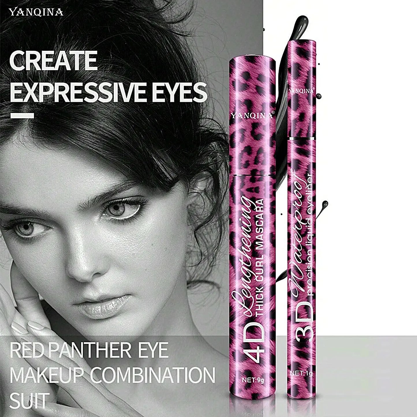 4D Waterproof Mascara & Liquid Eyeliner Set – Smudge-Proof Eye Makeup Kit