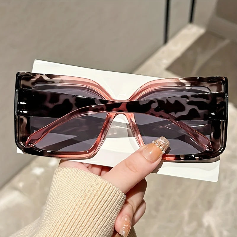 Oversized Square Fashion Fashion Glasses with Gradient Lenses - Chic Tortoiseshell & Leopard Print Frames Anti-Glare PC Material