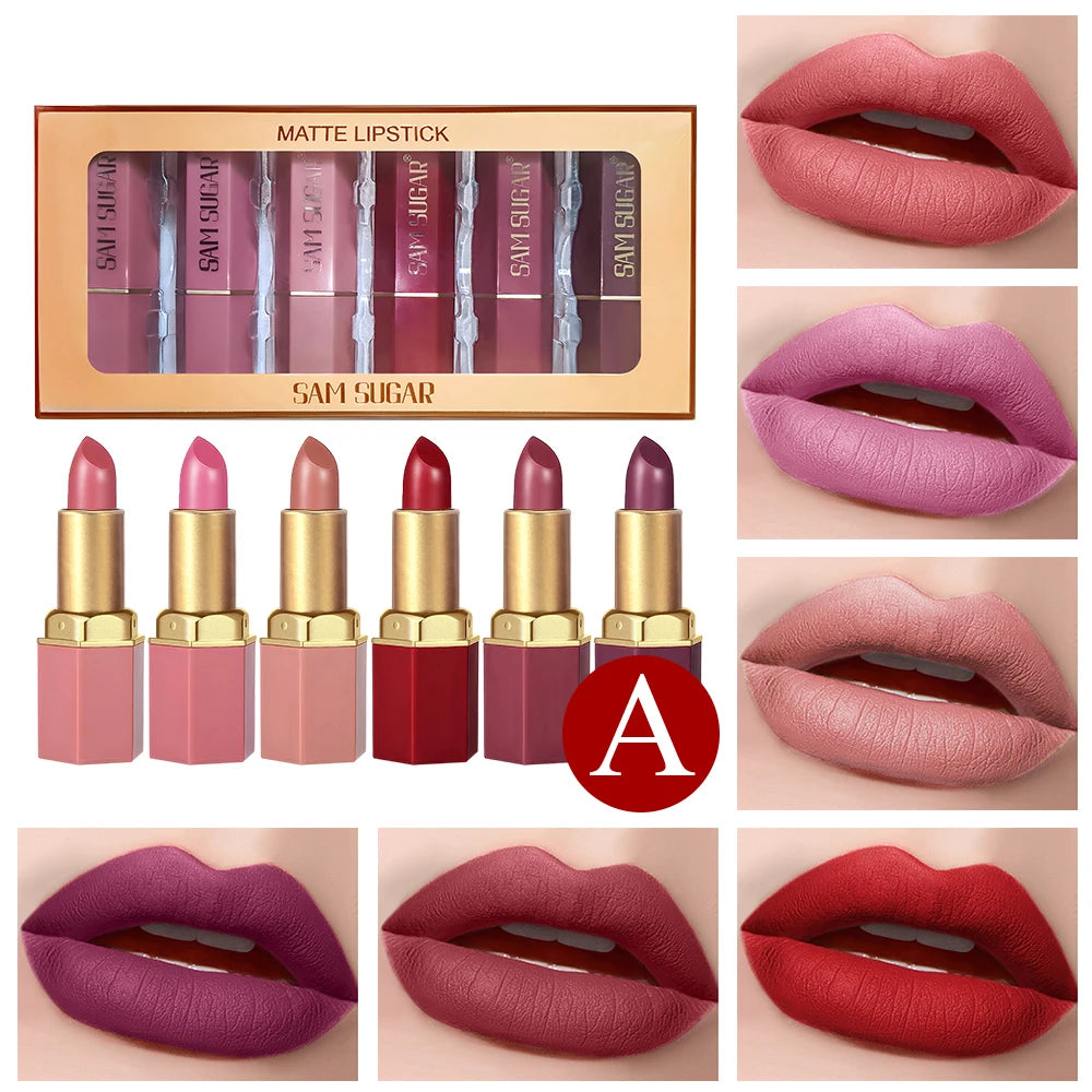6PC Gold Bar Lipstick Set – Matte Pearlescent Glitter Velvet Lipsticks (Valentine’s Gift)