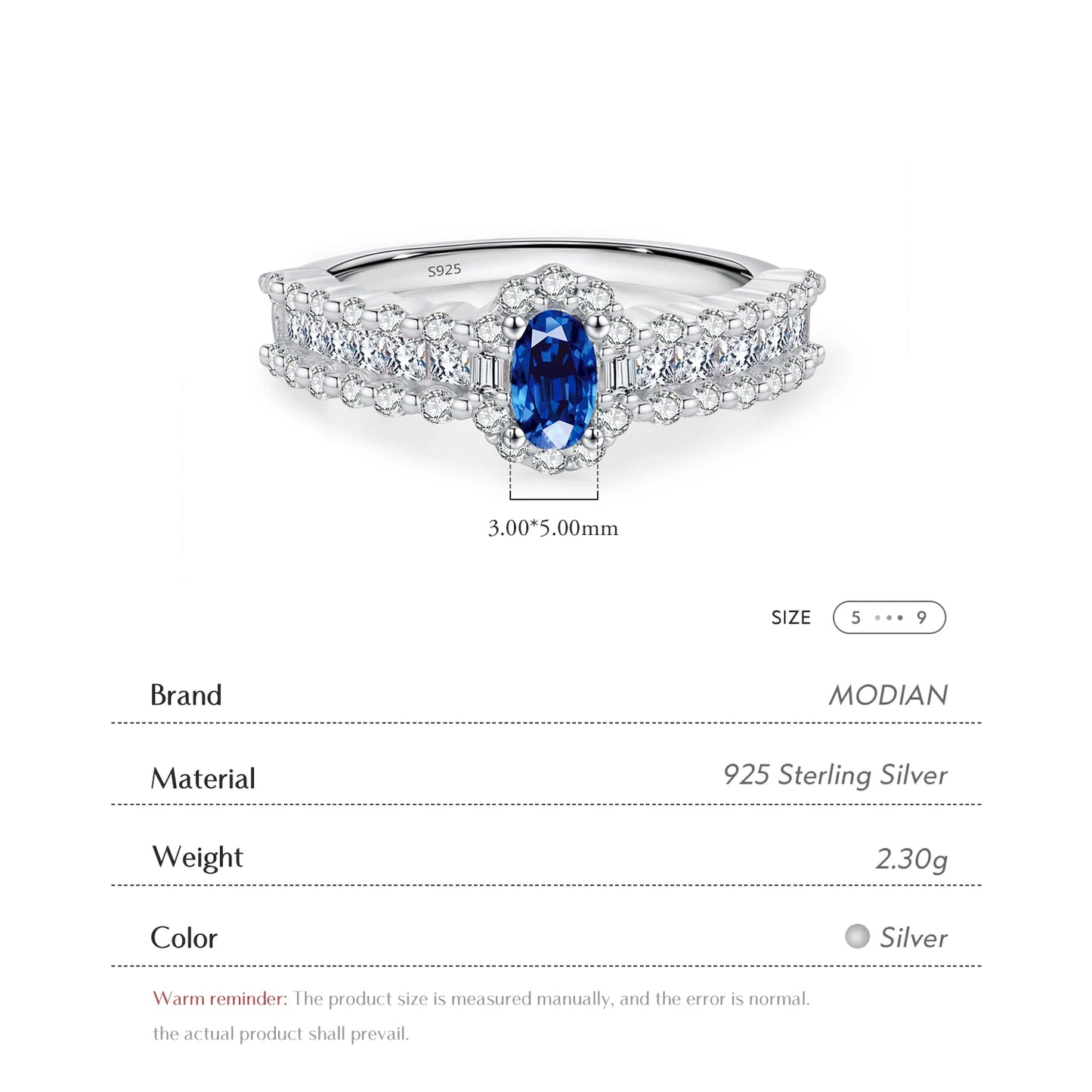 MODIAN 925 Sterling Silver Sparkling Royal Blue Oval CZ Luxury Ring Classic Wedding Anniversary Fine Jewelry For Women Gifts - Lylamor.com
