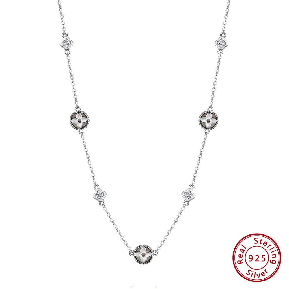ORSA JEWELS Elegant Ladies 925 Sterling Silver Necklace Four-Leaf Clover Inlaid Shell Decoration Suitable Daily Wear And Gifts - Lylamor.com