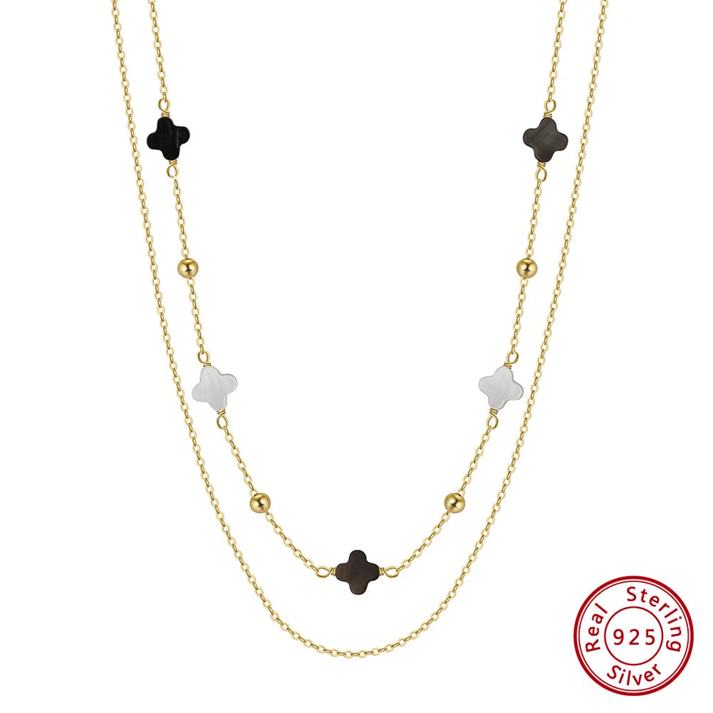 ORSA JEWELS Elegant Ladies 925 Sterling Silver Necklace Four-Leaf Clover Inlaid Shell Decoration Suitable Daily Wear And Gifts - Lylamor.com