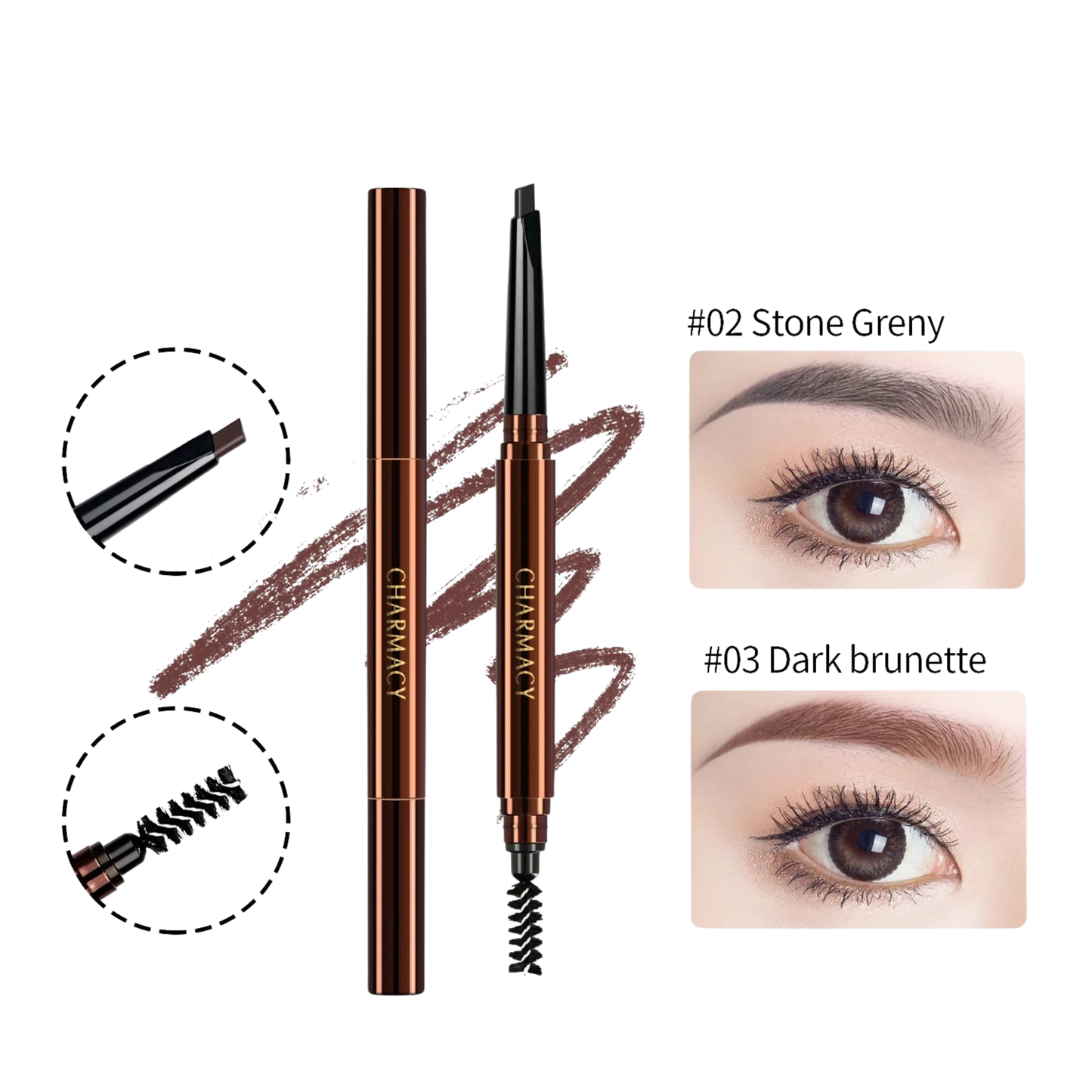CHARMACY Professional 2-in-1 Triangle Eyebrow Pencil | Long-Lasting Waterproof Brow Definer
