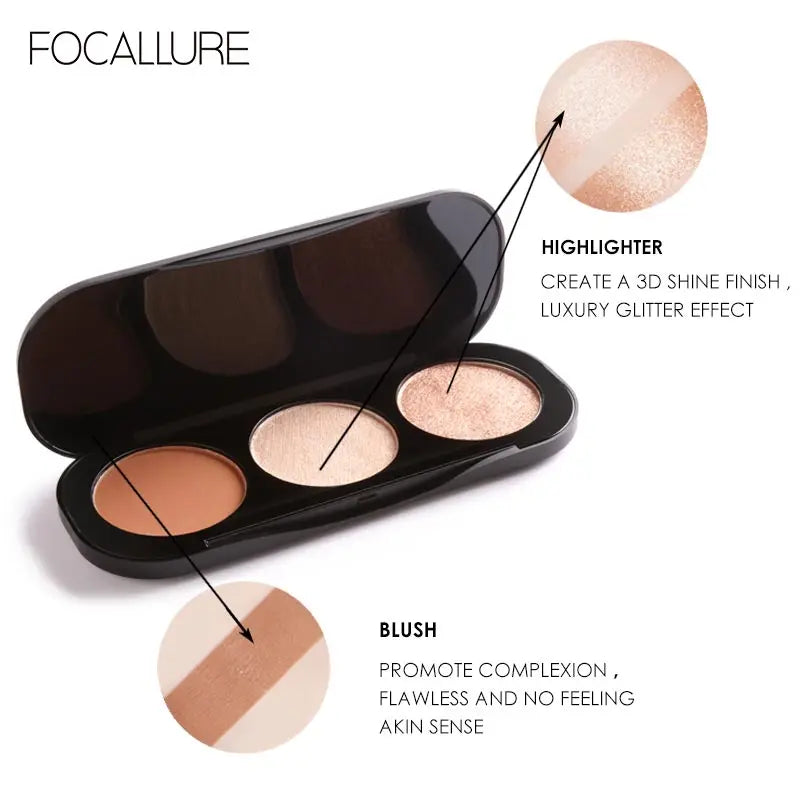 FOCALLURE 3-in-1 Makeup Palette – Blush, Highlighter & Bronzer Long-Lasting Face Powder for Women - Lylamor.com