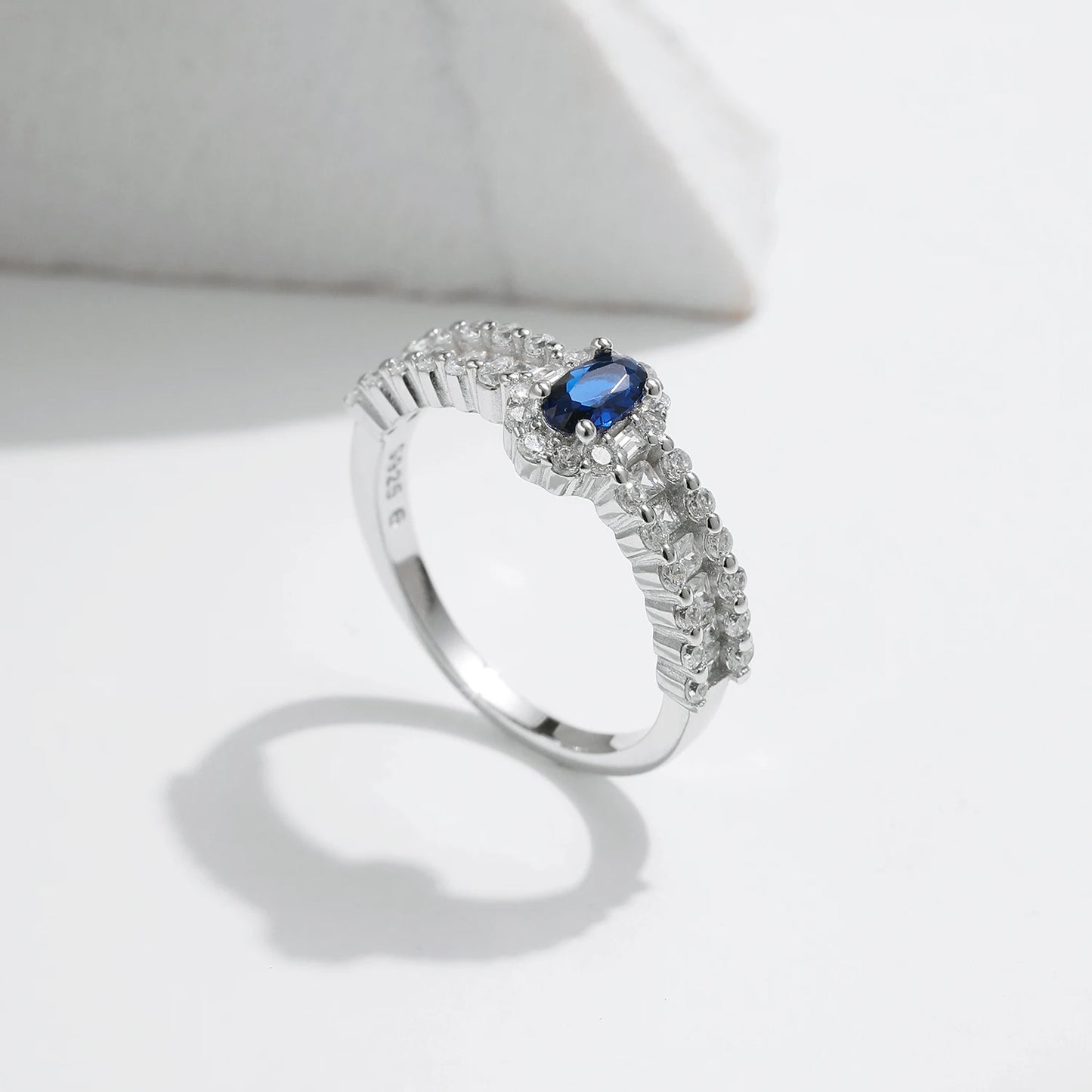 MODIAN 925 Sterling Silver Sparkling Royal Blue Oval CZ Luxury Ring Classic Wedding Anniversary Fine Jewelry For Women Gifts - Lylamor.com