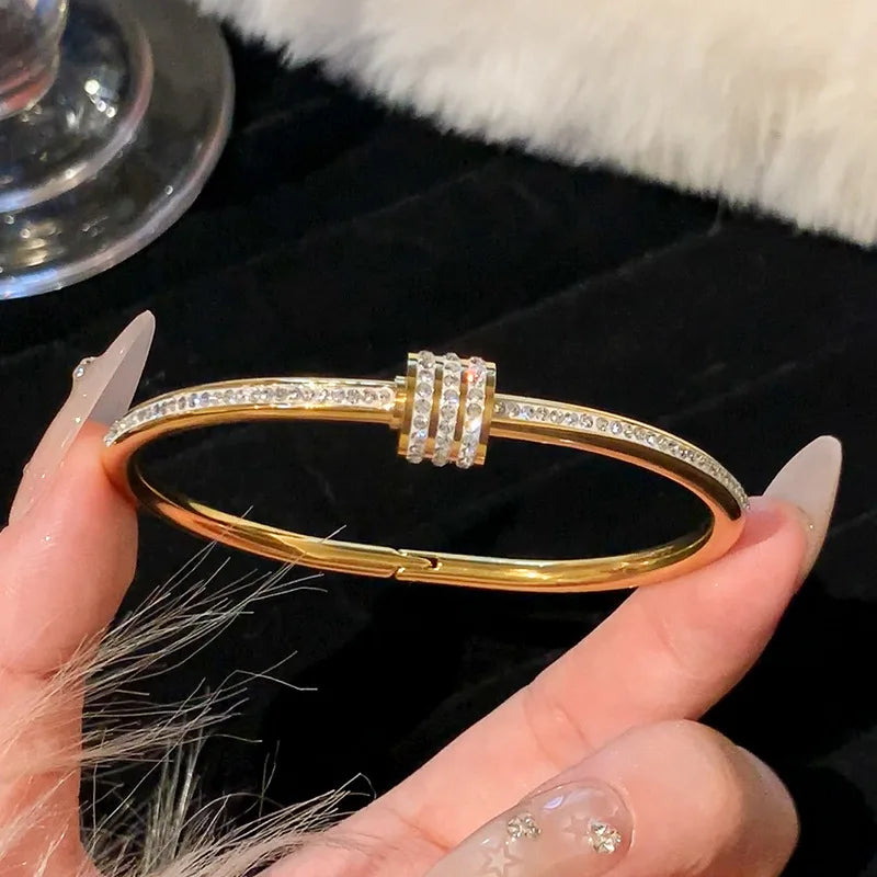 Titanium Steel Zircon Bracelet - Gold Plated Women's Everyday Jewelry