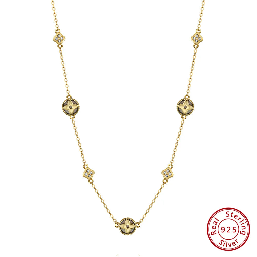 ORSA JEWELS Elegant Ladies 925 Sterling Silver Necklace Four-Leaf Clover Inlaid Shell Decoration Suitable Daily Wear And Gifts - Lylamor.com