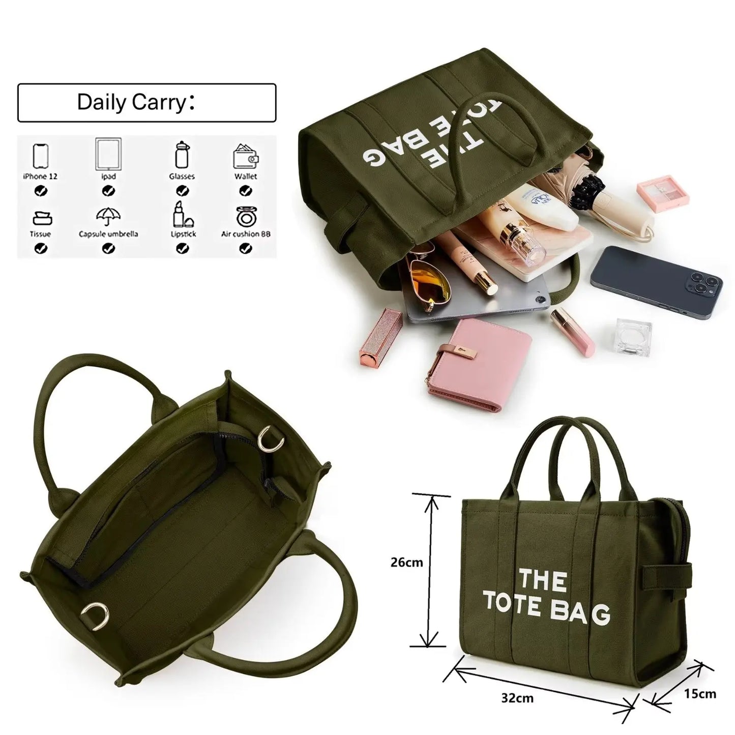 THE TOTE BAG – Designer Large Capacity Canvas Handbag w/ Adjustable Shoulder & Crossbody Strap