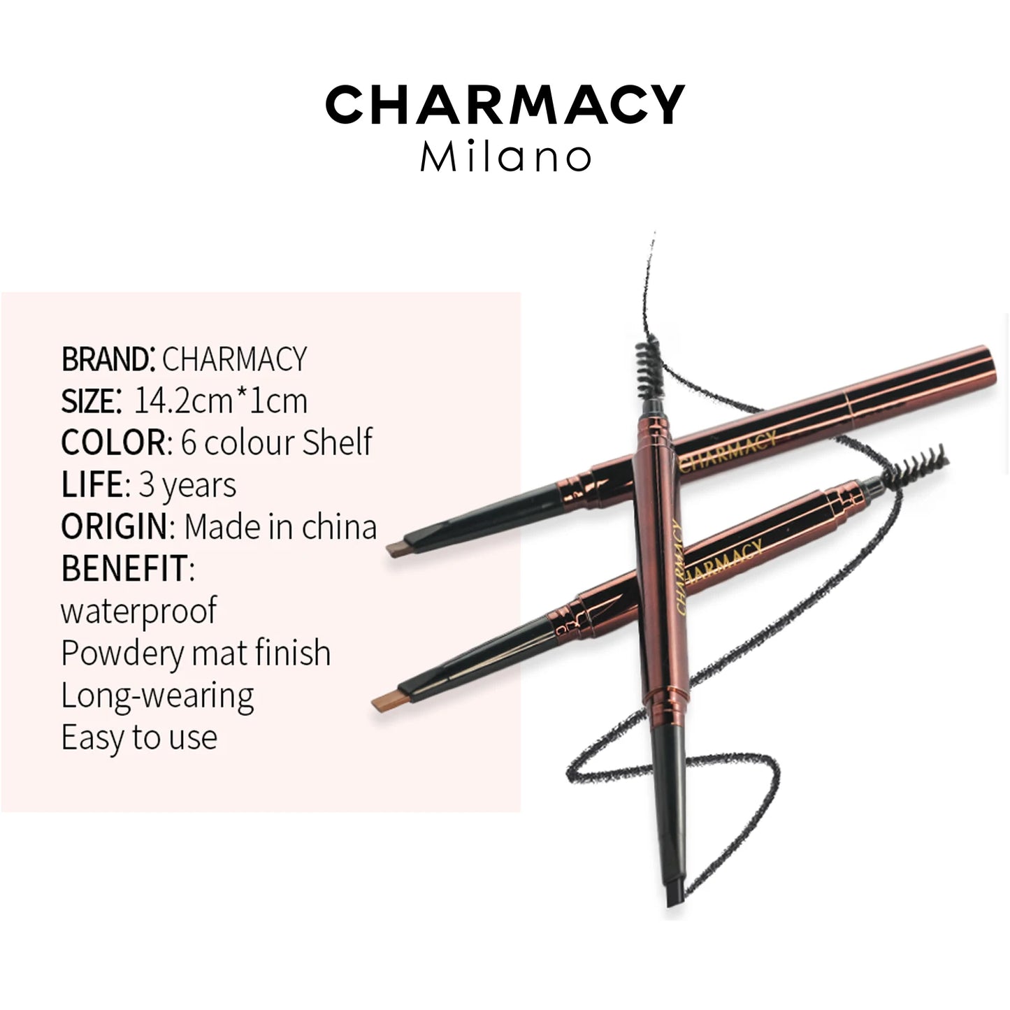 CHARMACY Professional 2-in-1 Triangle Eyebrow Pencil | Long-Lasting Waterproof Brow Definer