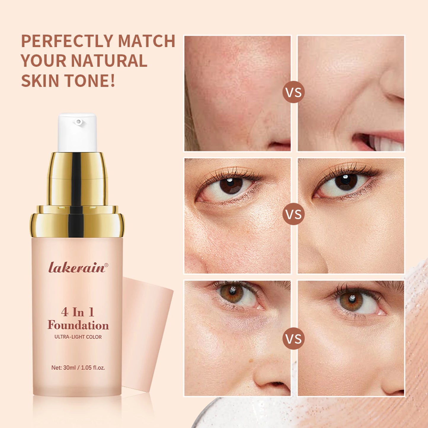 Color Changing Foundation 4 In 1 Moisturizer Longwearing Waterproof Concealer Even Skin Toning Sunscreen Spf 30 Whitening Makeup - Lylamor.com