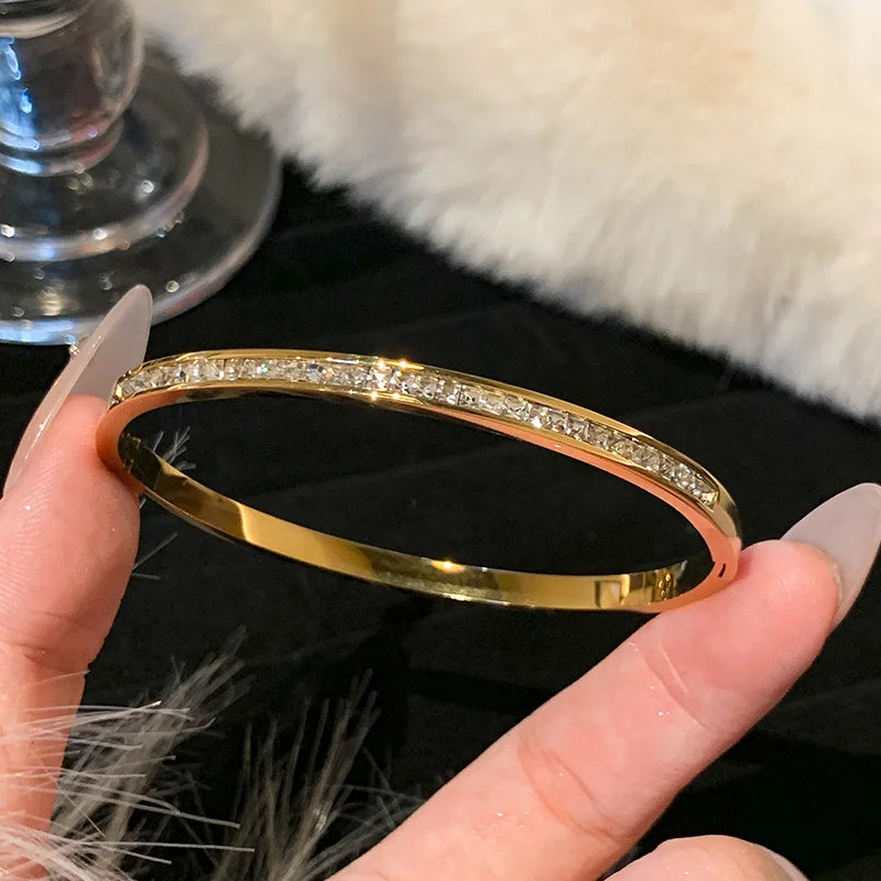 Titanium Steel Zircon Bracelet - Gold Plated Women's Everyday Jewelry