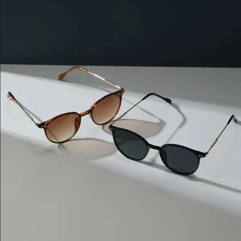 2-Pack Small Round Sunglasses Set - Vintage Cat Eye Eyewear for Women & Men