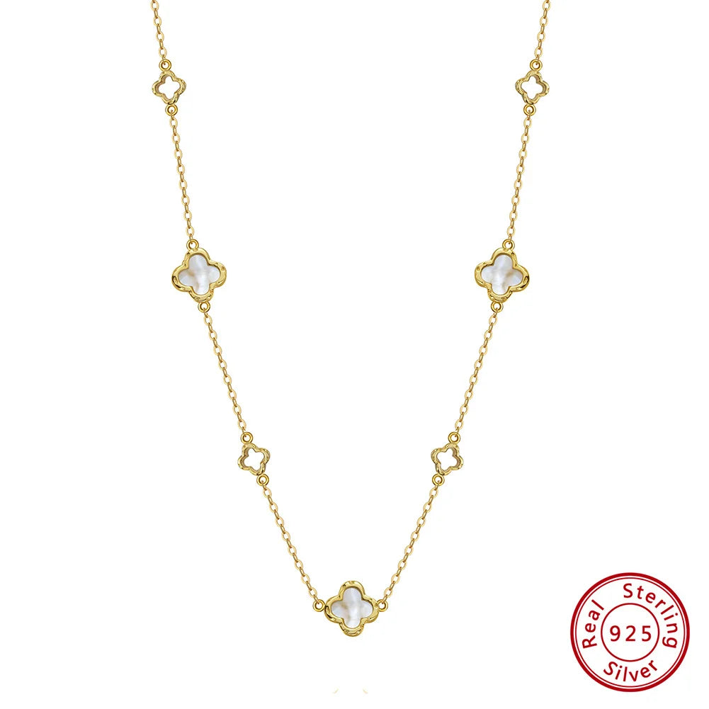 ORSA JEWELS Elegant Ladies 925 Sterling Silver Necklace Four-Leaf Clover Inlaid Shell Decoration Suitable Daily Wear And Gifts - Lylamor.com
