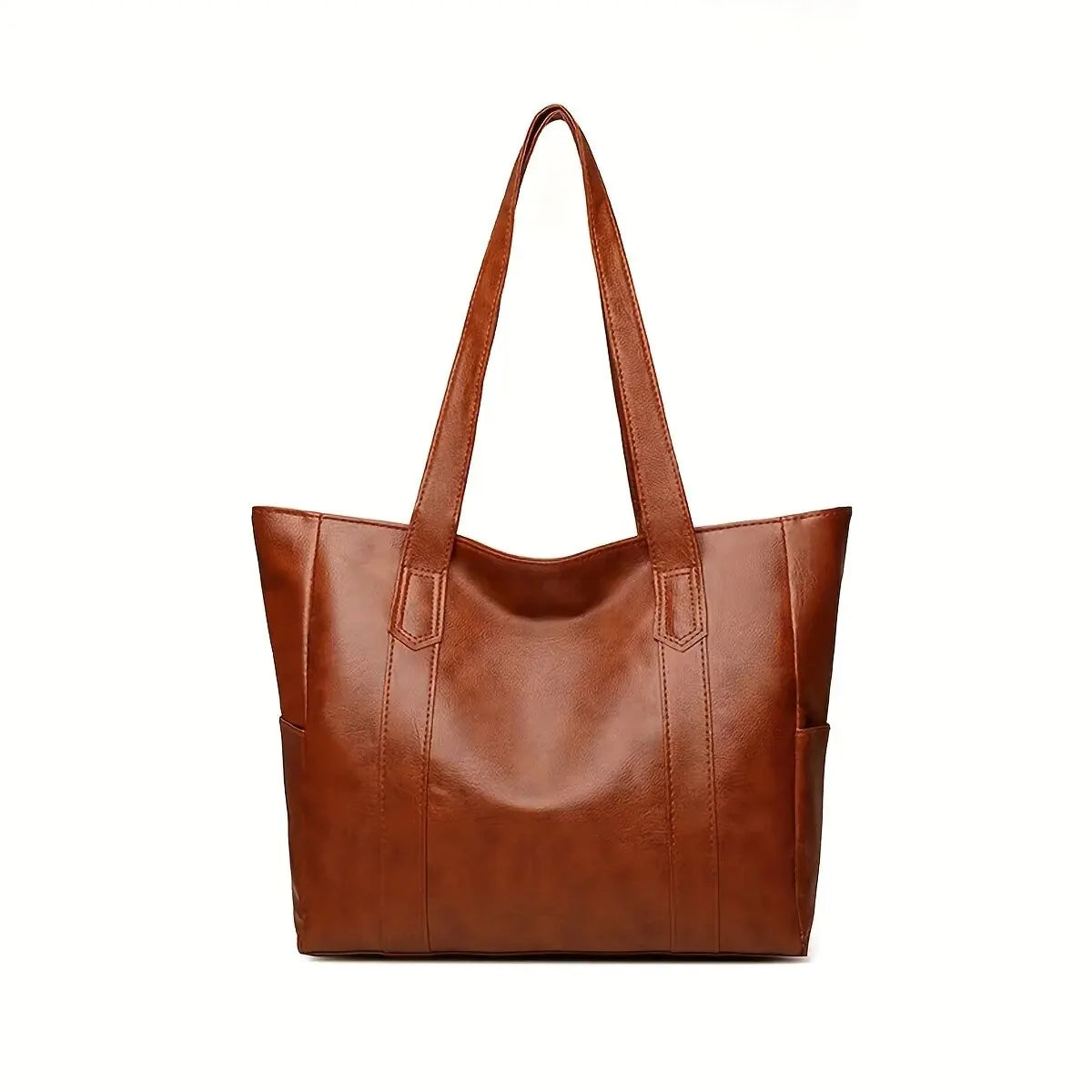 Vintage Large Capacity Tote Bag – Retro Vegan Leather Shoulder Bag for Women's Commute