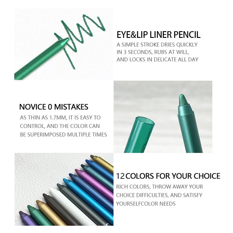12-Color Glitter & Shimmer Eyeliner Set - Long-Wearing Blue Tones - Lylamor.com