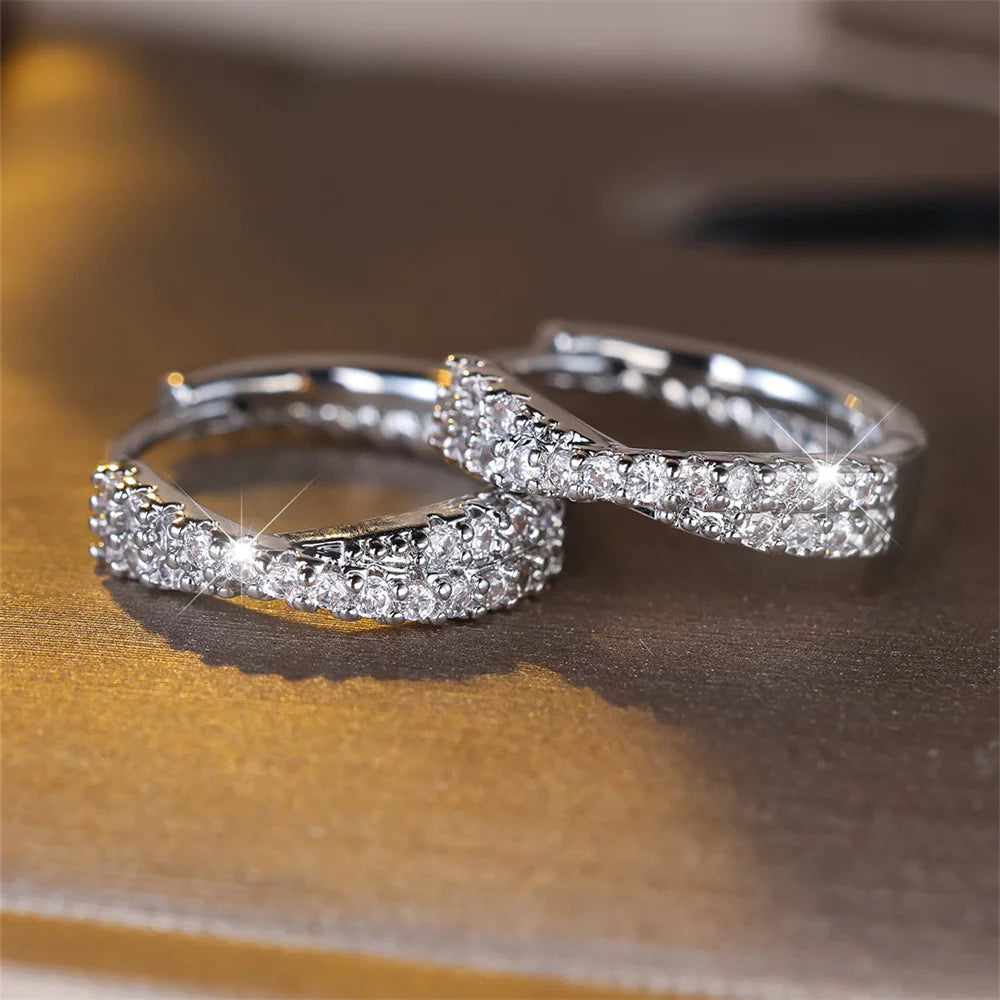 White Zircon Crossed Hoop Earrings - Vintage Gold/Silver Wedding Jewelry