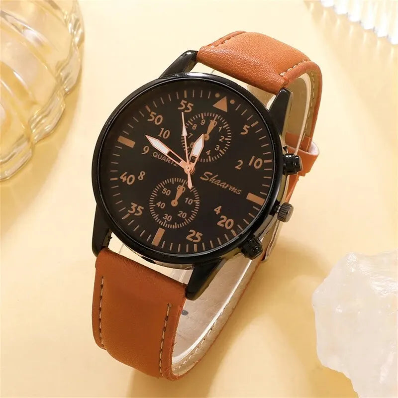 Luxury Men’s Watch & Bracelet Set – Brown Leather Quartz Wristwatch Gift (Relogio Masculino) - Lylamor.com