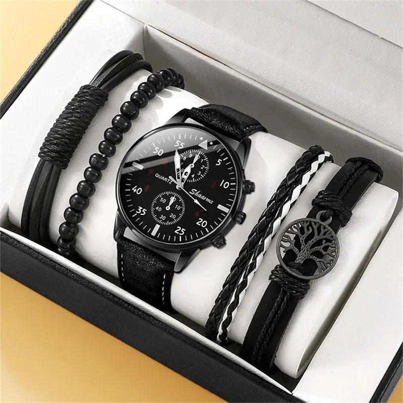 Luxury Men’s Watch & Bracelet Set – Brown Leather Quartz Wristwatch Gift (Relogio Masculino) - Lylamor.com