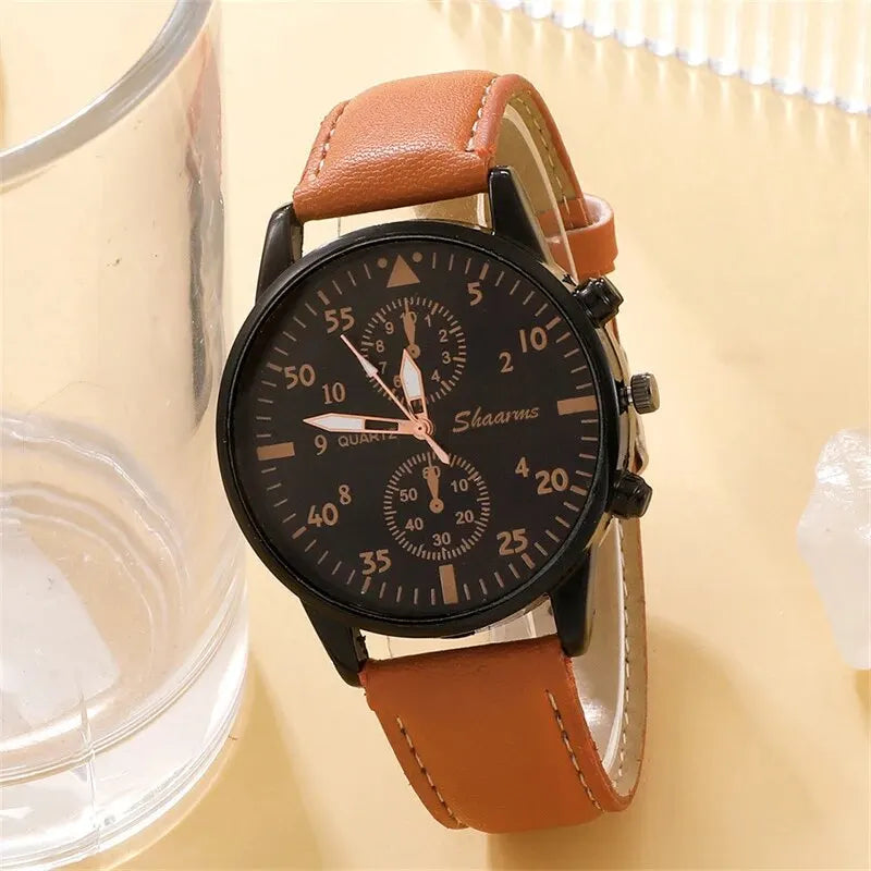 Luxury Men’s Watch & Bracelet Set – Brown Leather Quartz Wristwatch Gift (Relogio Masculino) - Lylamor.com