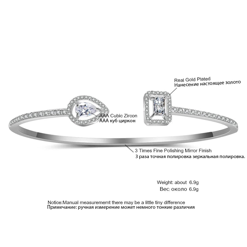 Luxury Geometric Cuff Bangle | Gold-Tone Cubic Zirconia Bracelet for Women - Lylamor.com