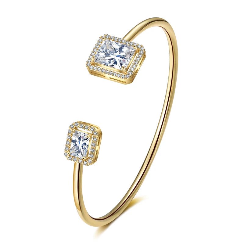 Luxury Geometric Cuff Bangle | Gold-Tone Cubic Zirconia Bracelet for Women - Lylamor.com