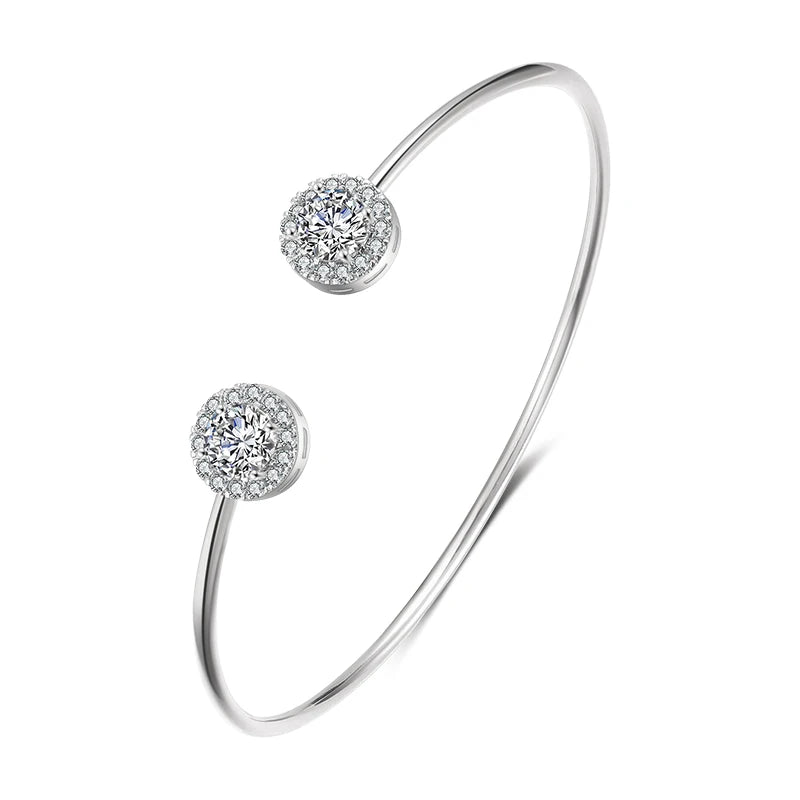 Luxury Geometric Cuff Bangle | Gold-Tone Cubic Zirconia Bracelet for Women - Lylamor.com
